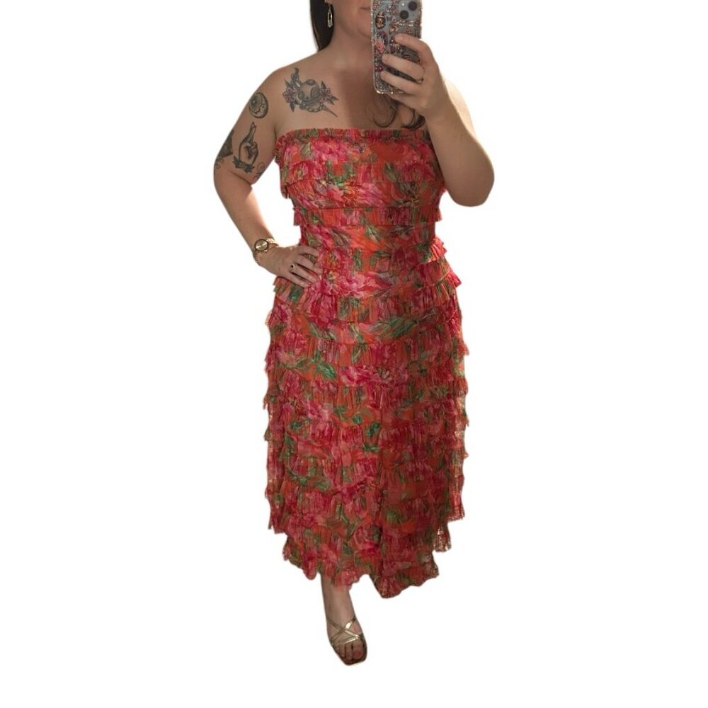 Mac Duggal  Multicolor Strapless Floral Micro Ruffle Dress ALTERED - 14 - Picture 6 of 12